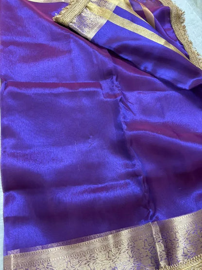 Purple Banarasi Tissue Silk Partywear Saree For Women