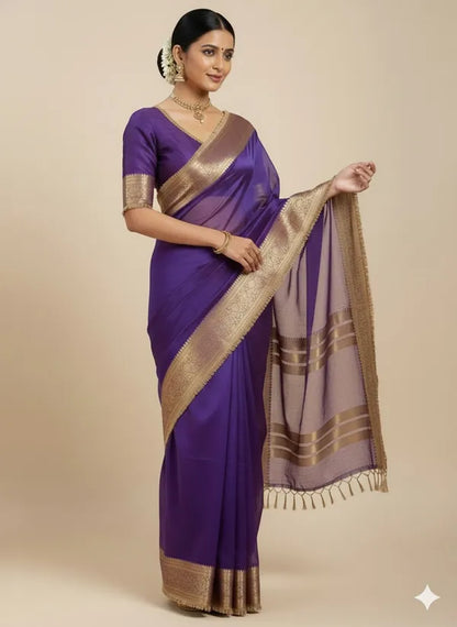Purple Banarasi Tissue Silk Partywear Saree For Women