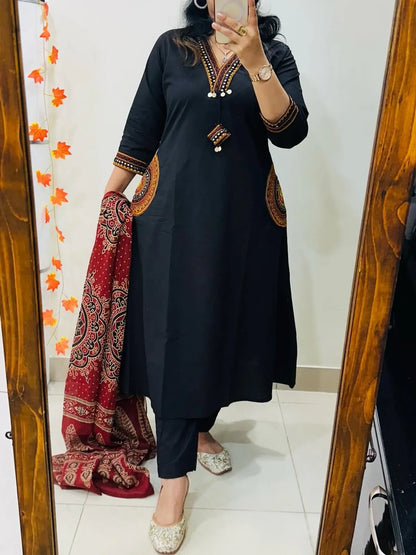 BLACK RED Cotton 3PC for Women