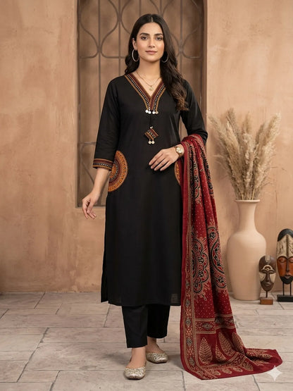 BLACK RED Cotton 3PC for Women