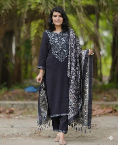 BLACK SOFT COTTON 3PC FOR WOMEN