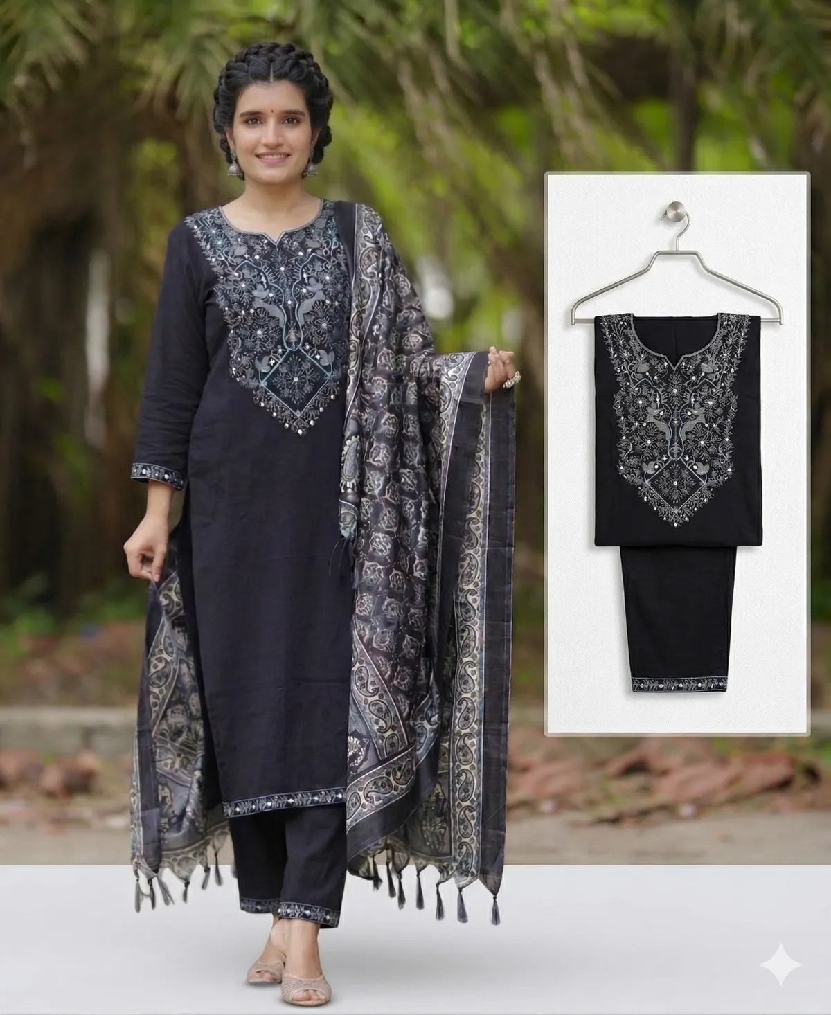 BLACK SOFT COTTON 3PC FOR WOMEN