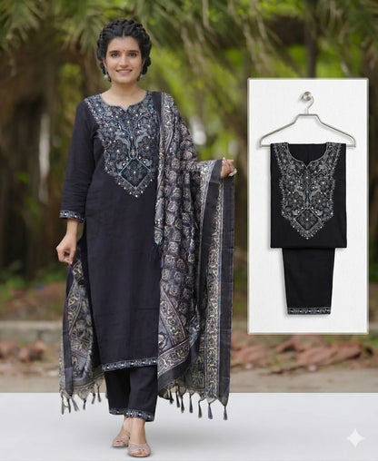BLACK SOFT COTTON 3PC FOR WOMEN