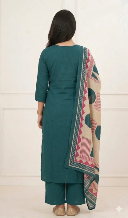 BLUE WHITE SOFT COTTON 3PC FOR WOMEN