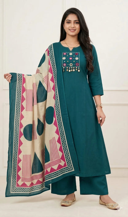 BLUE WHITE SOFT COTTON 3PC FOR WOMEN