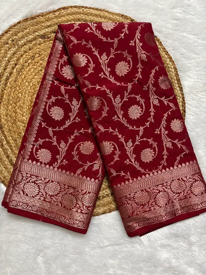 Maroon Soft Organza Partywear Saree For Women