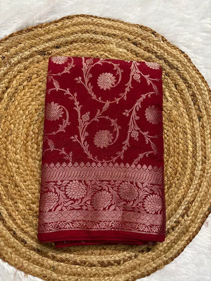 Maroon Soft Organza Partywear Saree For Women