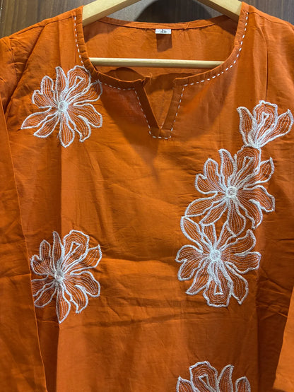 Rust Cotton Partywear 2pc Suit Set For Women