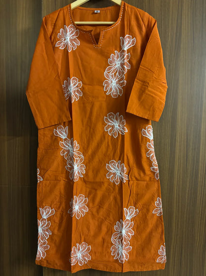 Rust Cotton Partywear 2pc Suit Set For Women