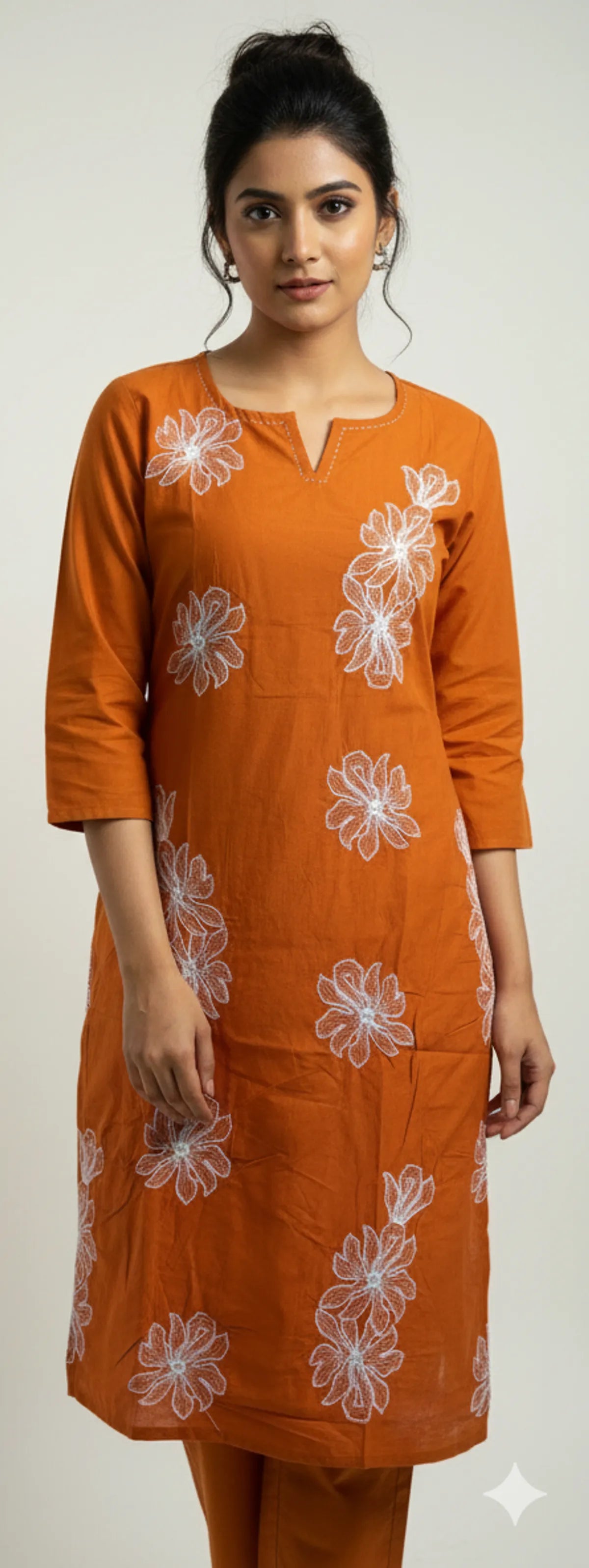 Rust Cotton Partywear 2pc Suit Set For Women