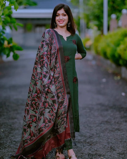 GREEN SOFT COTTON 3PC SET FOR WOMEN