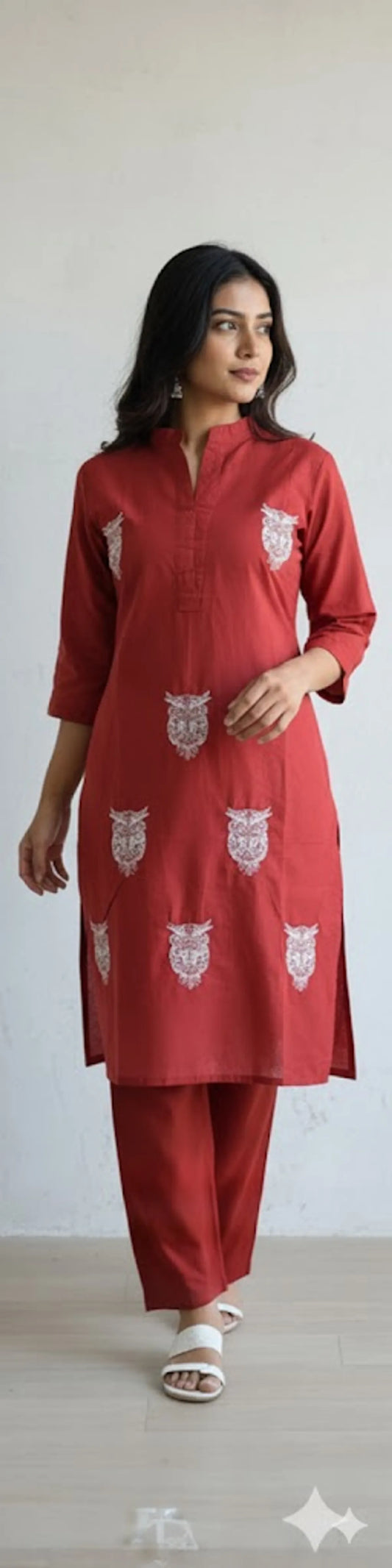 Maroon Cotton Partywear 2pc Suit Set For Women