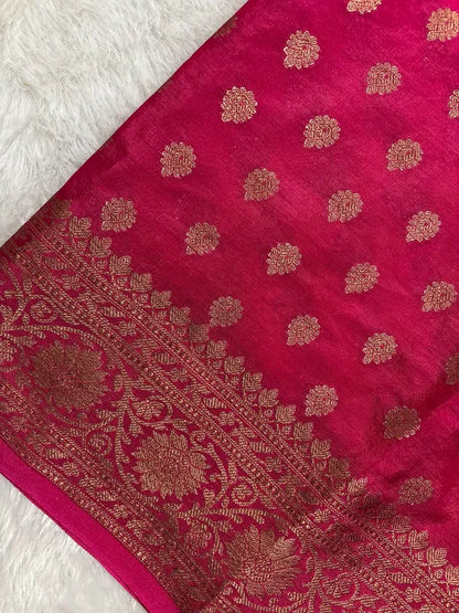 Pink Khaddi Georget Soft Organza Partywear Saree For Women