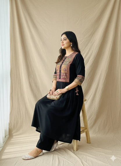 BLACK SOFT COTTON 2PC FOR WOMEN