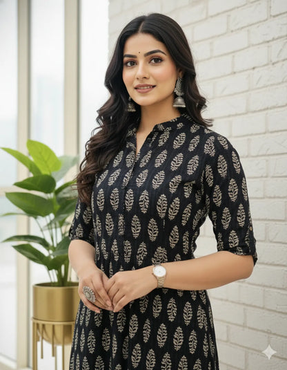 BLACK SOFT COTTON 2PC FOR WOMEN