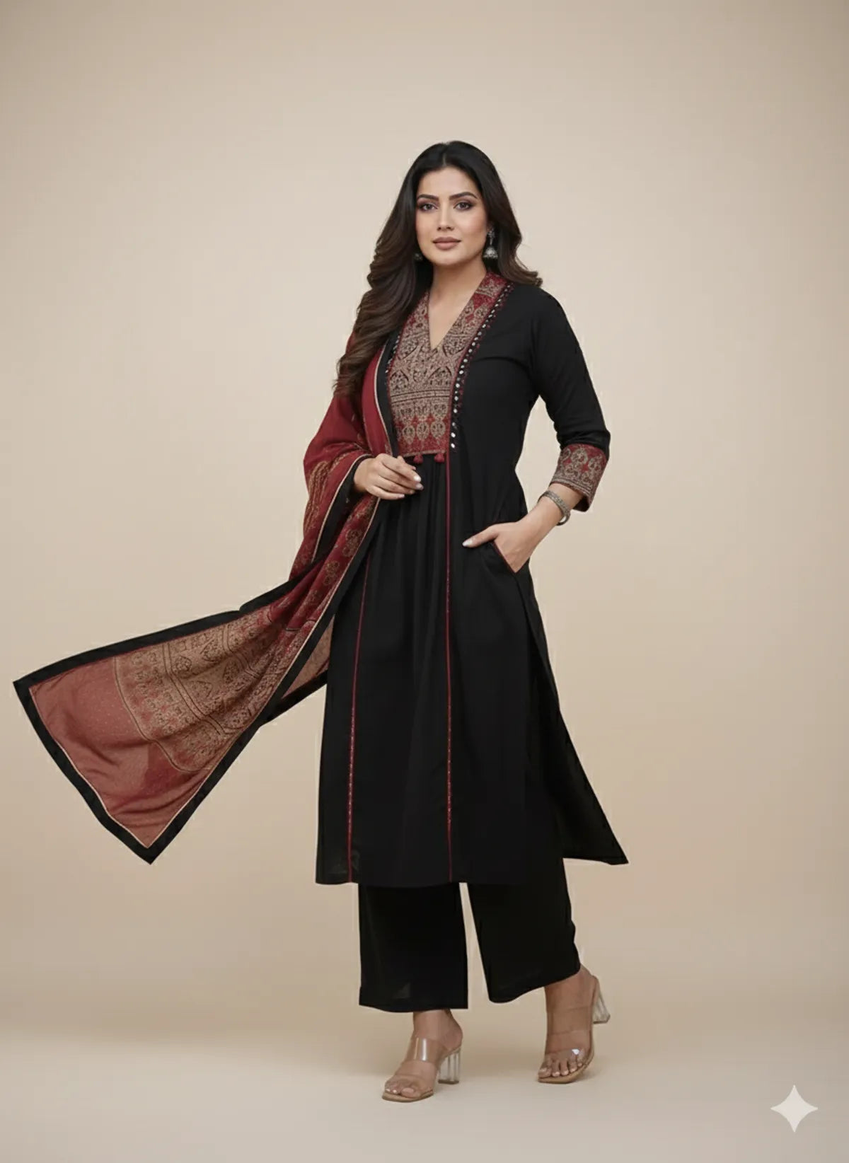 RED/BLACK SOFT COTTON 3PC FOR WOMEN