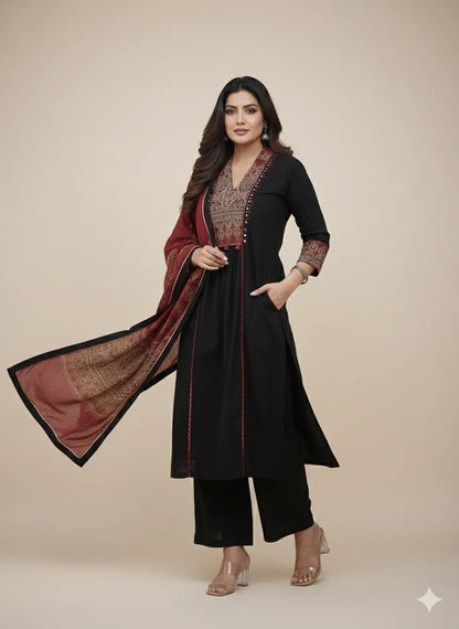 RED/BLACK SOFT COTTON 3PC FOR WOMEN