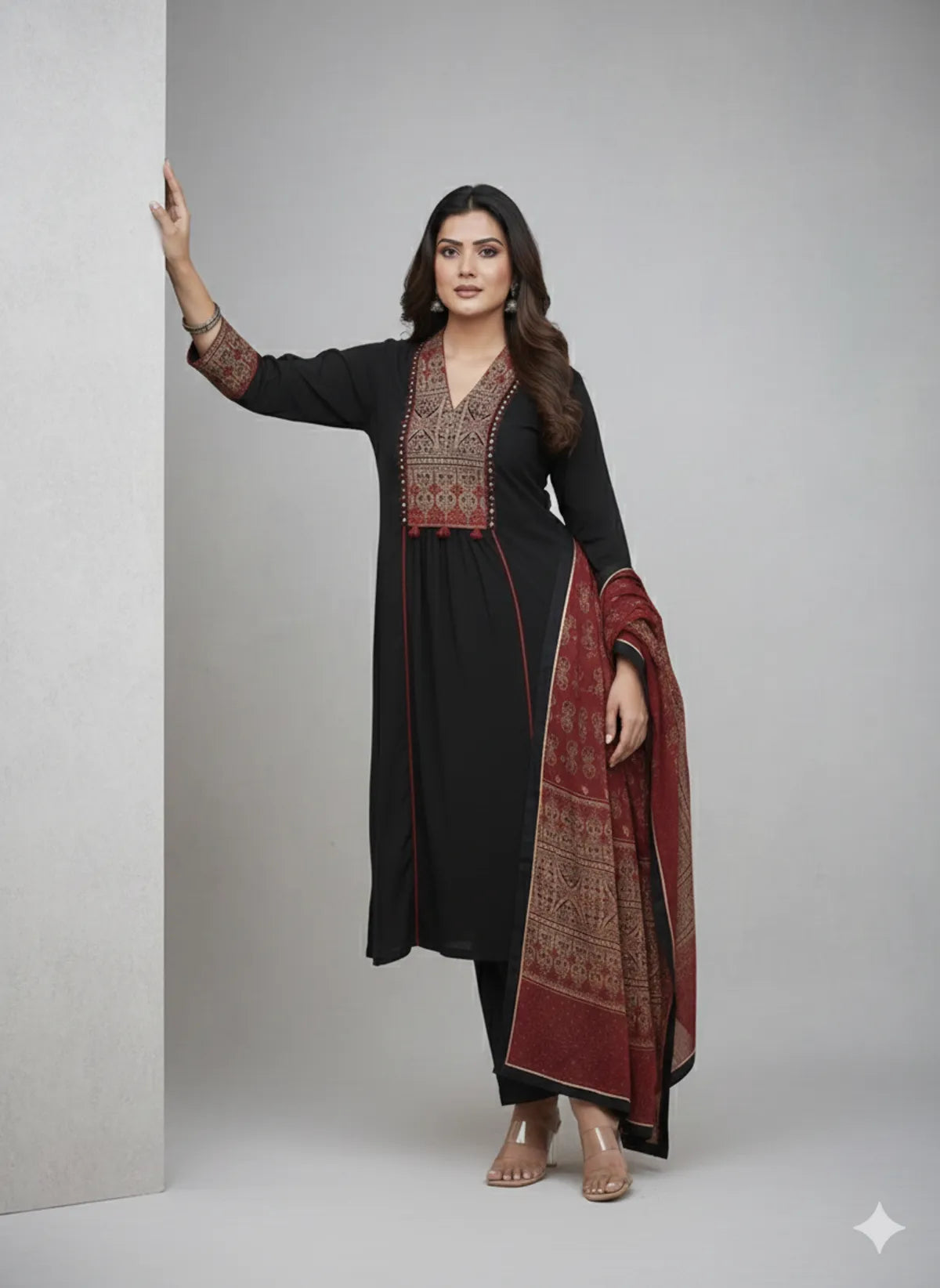 RED/BLACK SOFT COTTON 3PC FOR WOMEN