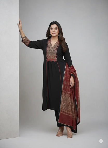 RED/BLACK SOFT COTTON 3PC FOR WOMEN