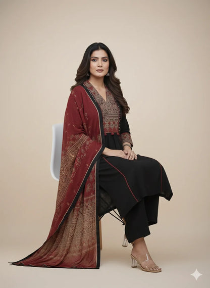 RED/BLACK SOFT COTTON 3PC FOR WOMEN