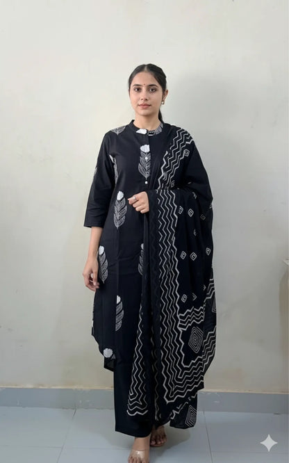 BLACK SOFT COTTON 3PC FOR WOMEN