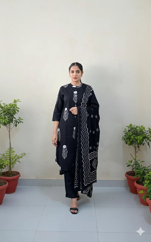 BLACK SOFT COTTON 3PC FOR WOMEN