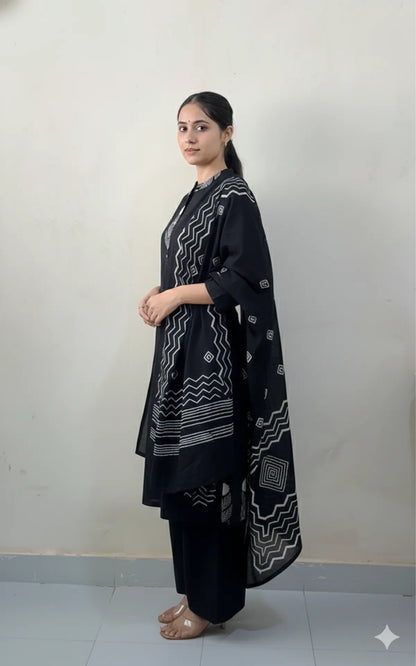 BLACK SOFT COTTON 3PC FOR WOMEN