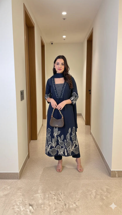 DARK BLUE SOFT COTTON 3pc FOR WOMEN