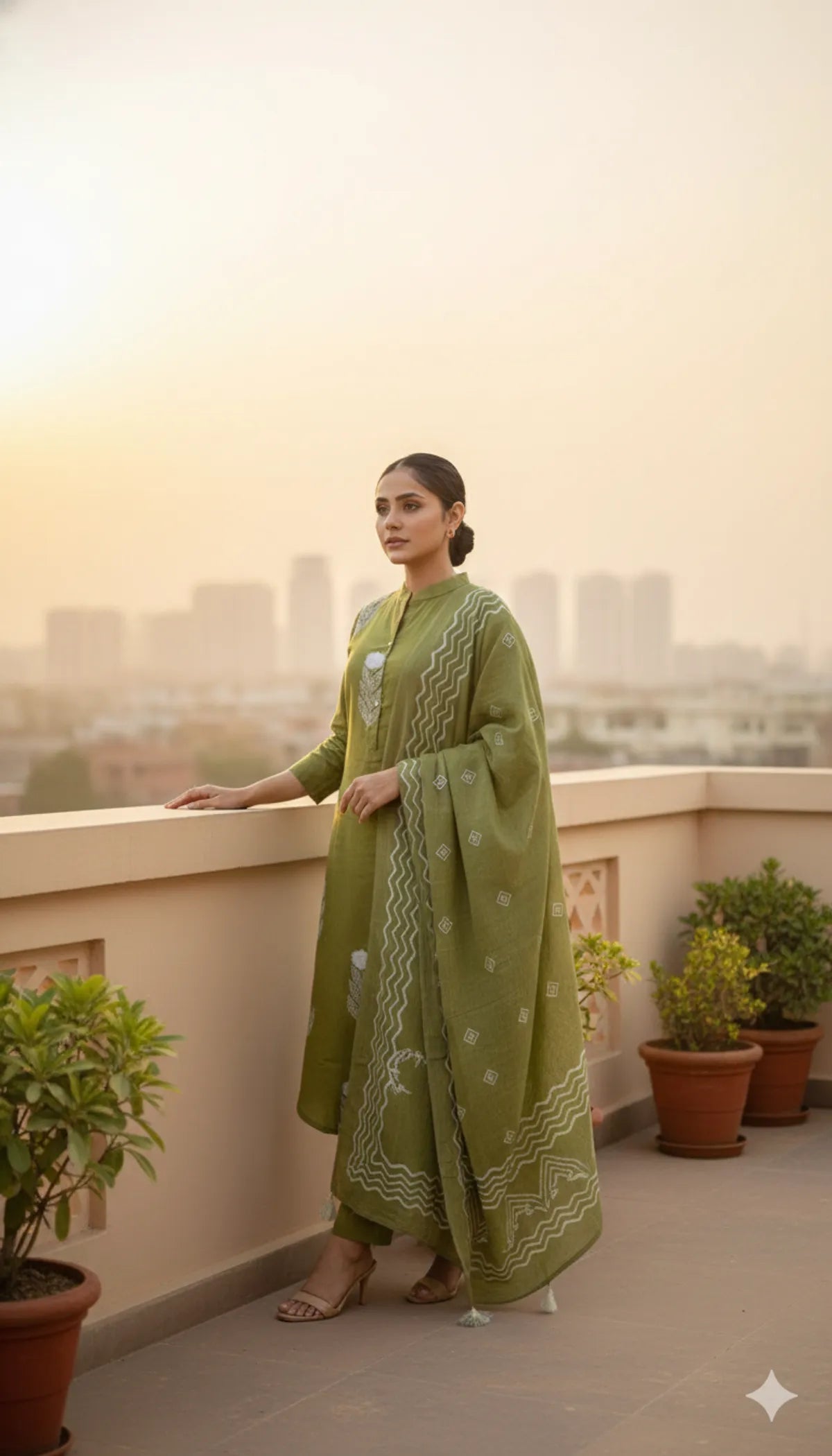GREEN SOFT COTTON 3PC FOR WOMEN