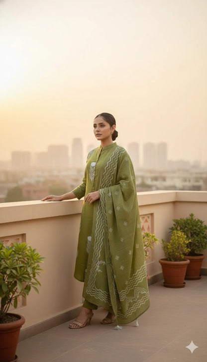 GREEN SOFT COTTON 3PC FOR WOMEN