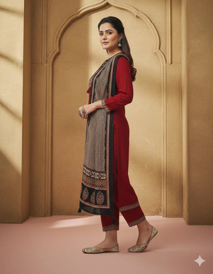 RED/BLACK SOFT COTTON 3PC FOR WOMEN