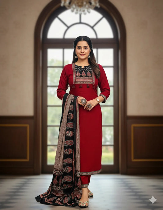 RED/BLACK SOFT COTTON 3PC FOR WOMEN