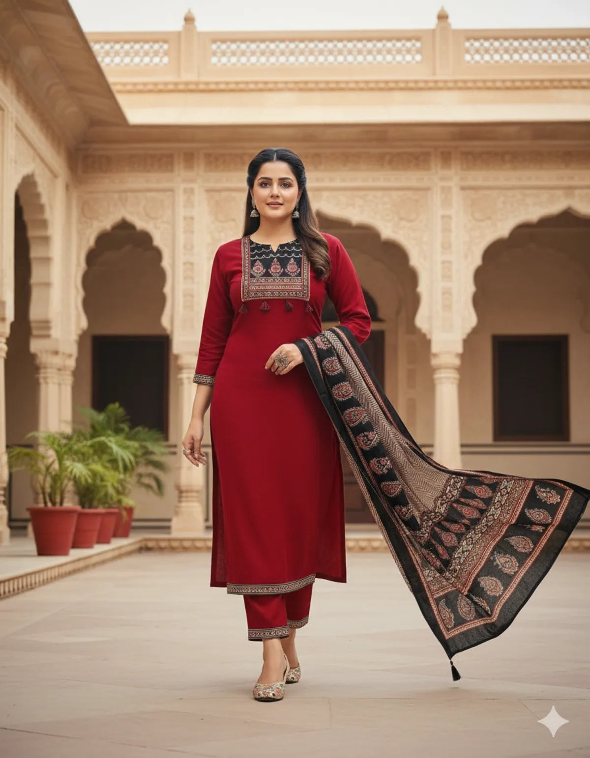 RED/BLACK SOFT COTTON 3PC FOR WOMEN