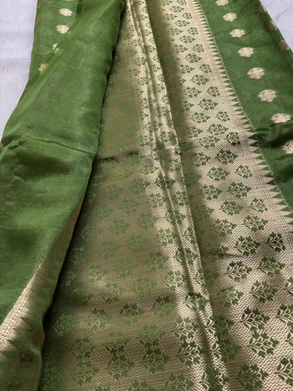 Green PV Soft Organza Partywear Saree For Women