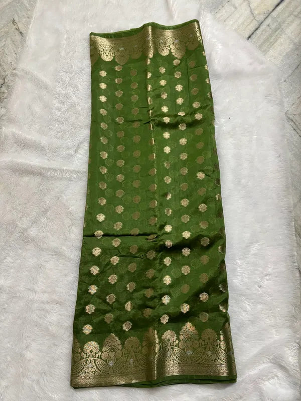 Green PV Soft Organza Partywear Saree For Women