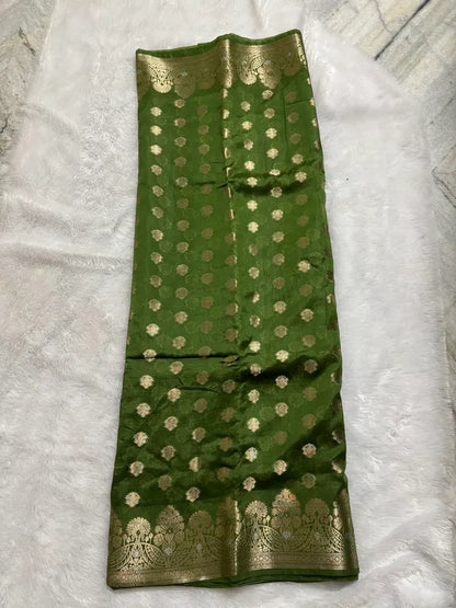 Green PV Soft Organza Partywear Saree For Women
