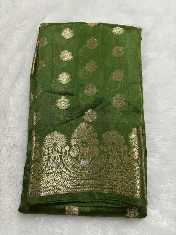 Green PV Soft Organza Partywear Saree For Women