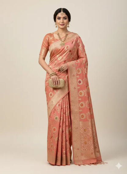 Light Pink Soft Organza Partywear Saree For Women
