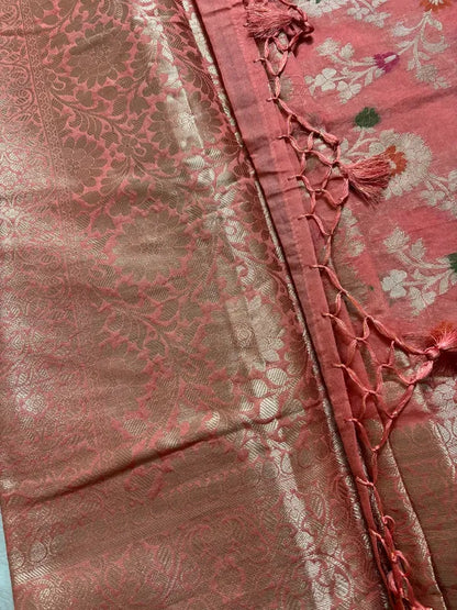 Light Pink Soft Organza Partywear Saree For Women