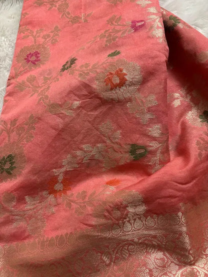 Light Pink Soft Organza Partywear Saree For Women