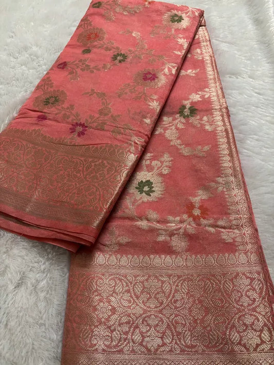 Light Pink Soft Organza Partywear Saree For Women