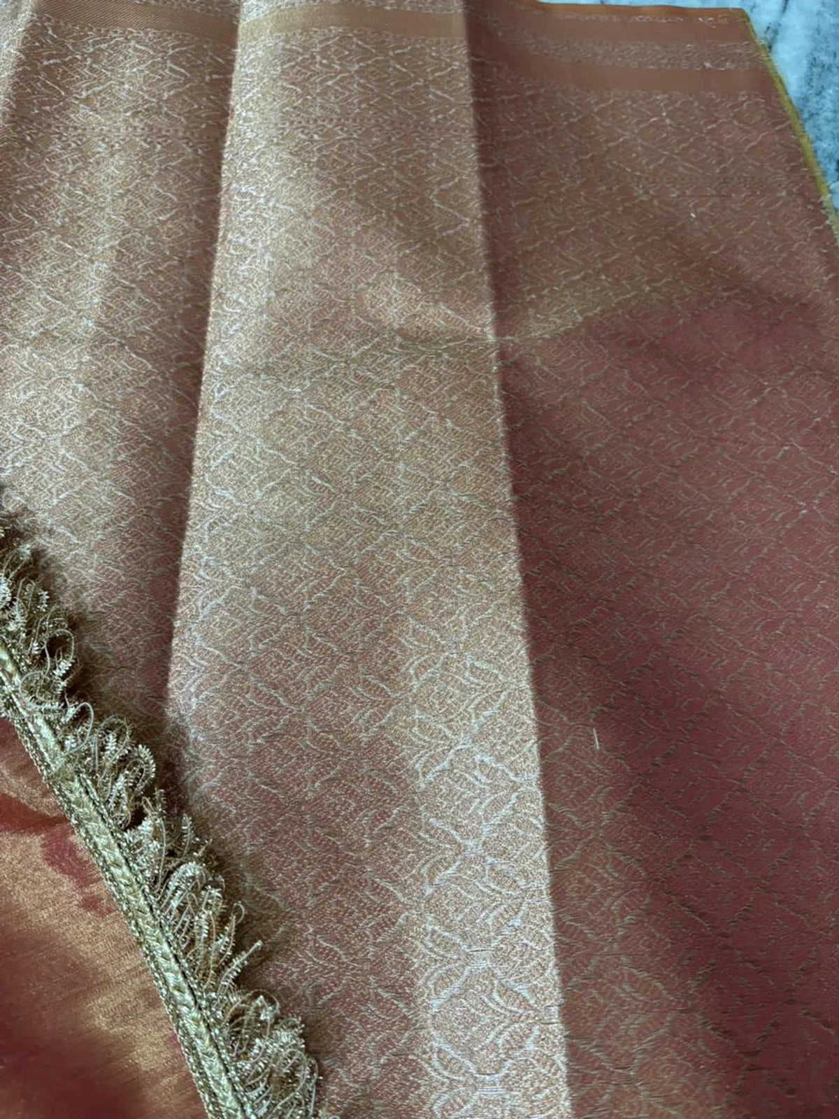 Mettalic Orange Banarsi Soft Tissue Silk Partywear Saree For Women