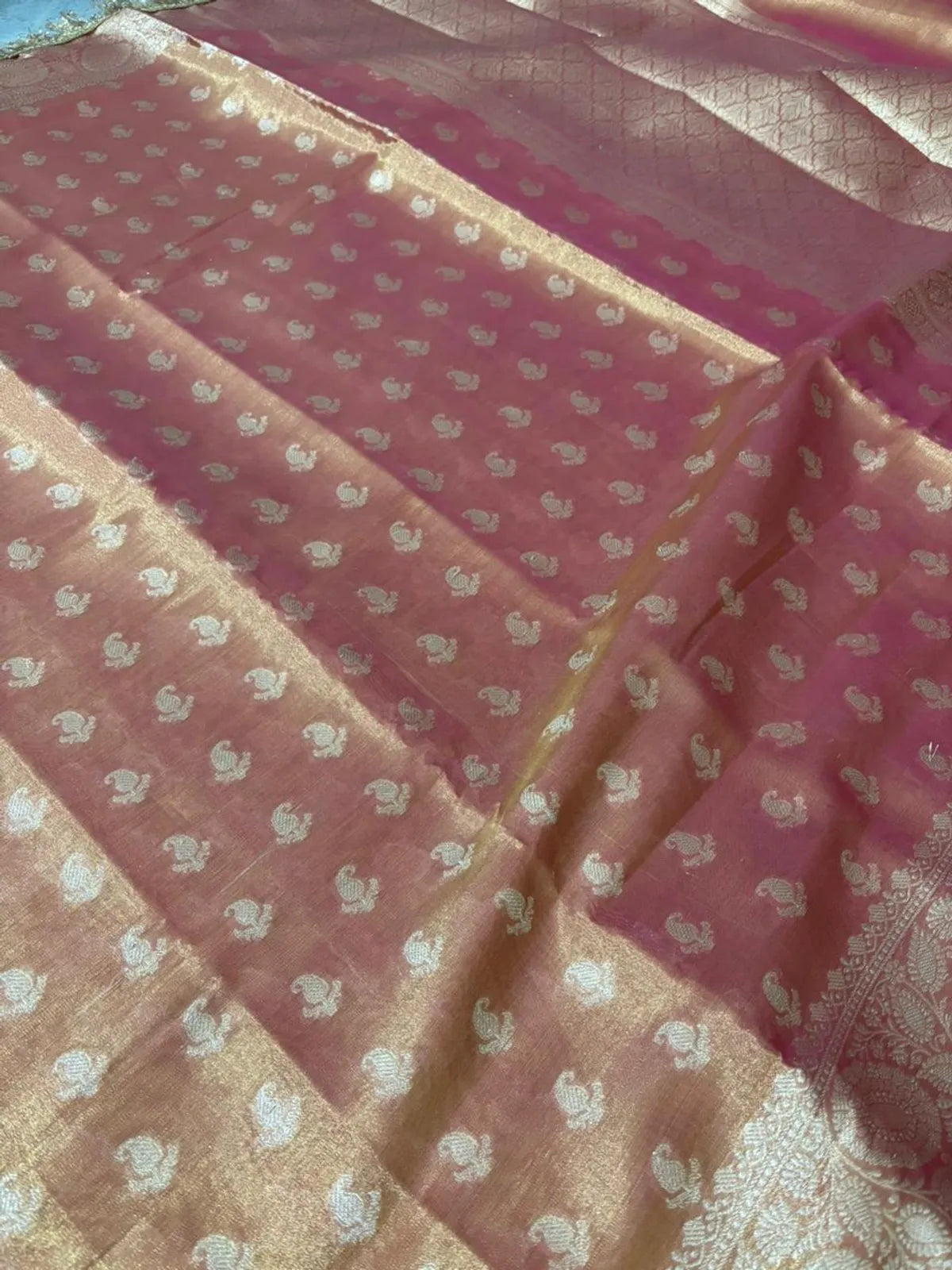Mettalic Orange Banarsi Soft Tissue Silk Partywear Saree For Women