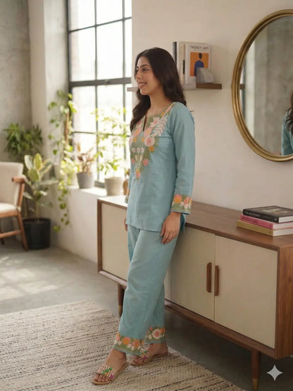 LIGHT BLUE SOFT COTTON CO-ORD SET FOR WOMEN