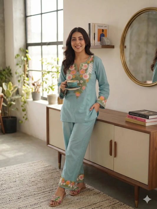 LIGHT BLUE SOFT COTTON CO-ORD SET FOR WOMEN