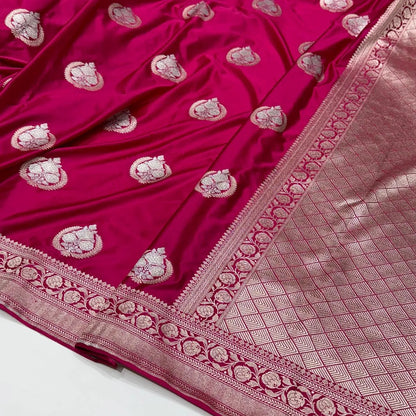 Magenta Pink Katan Silk Partywear Saree For Women