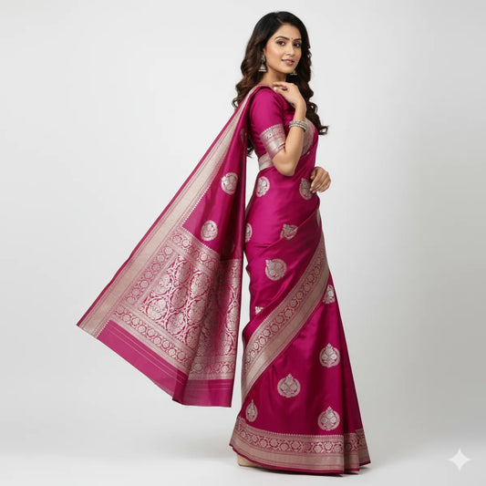 Magenta Pink Katan Silk Partywear Saree For Women