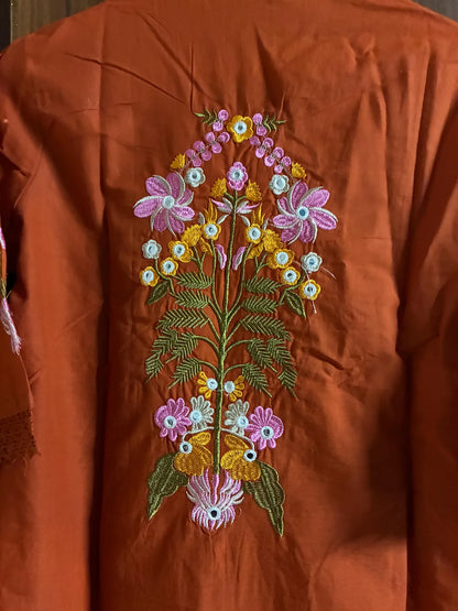 Rust Cotton Partywear Coord Set For Women