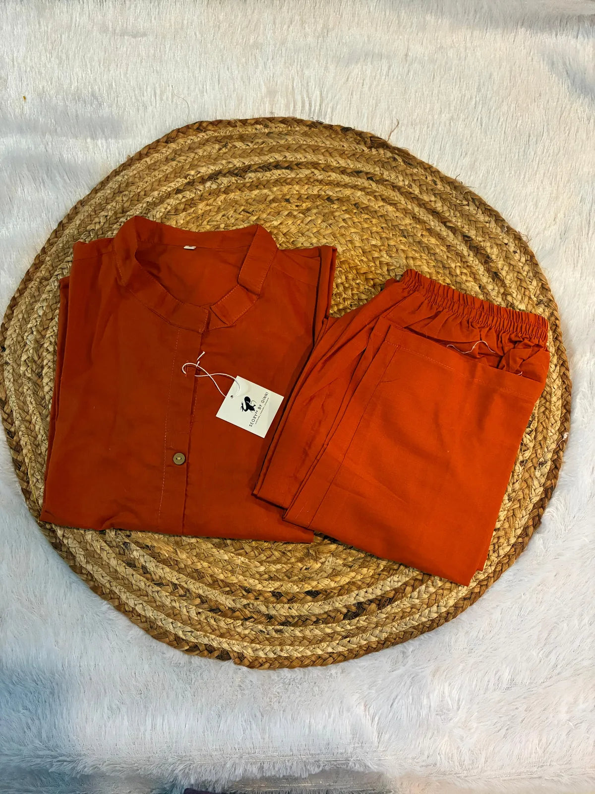 Rust Cotton Partywear Coord Set For Women