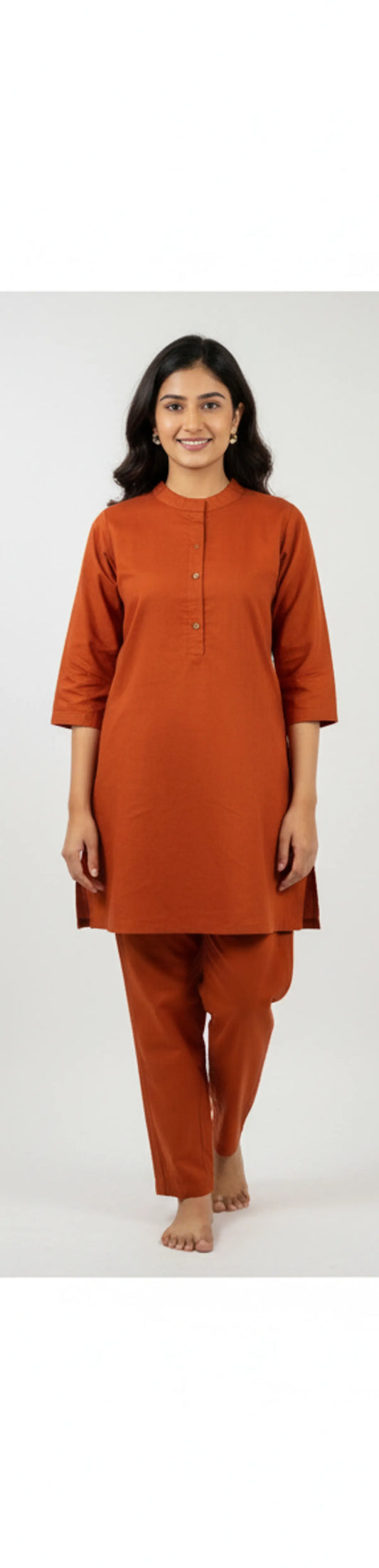 Rust Cotton Partywear Coord Set For Women